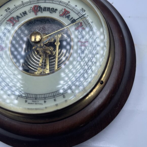 Vintage Compass Wood Framed Weather Barometer Germany Nautical DECOR ONLY - Picture 11 of 13